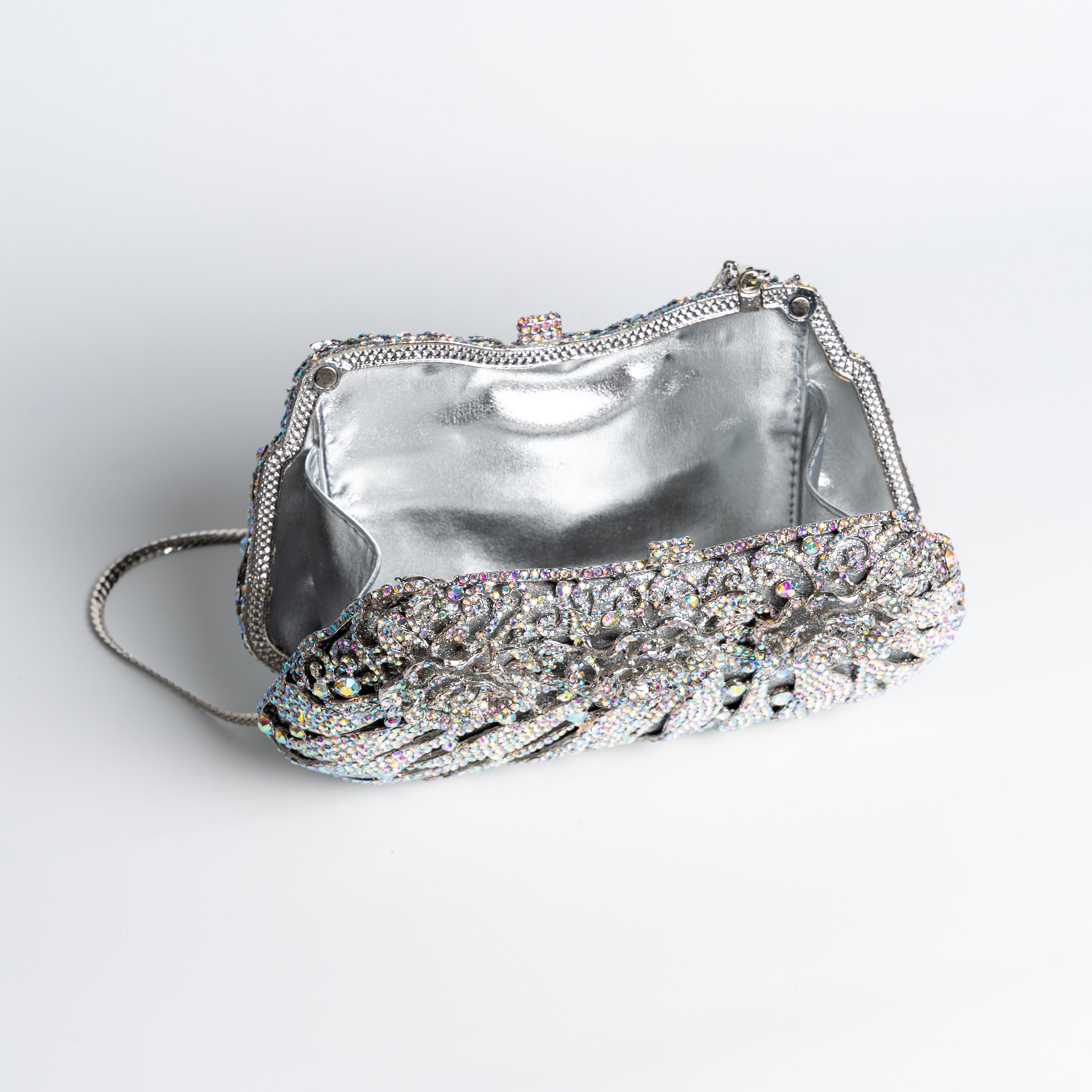 Moonlit Petals Trifecta Clutch - Silver Clutch Bag